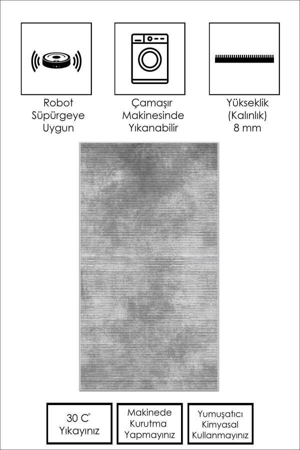 Makinede Yıkanabilir Kaymaz Taban Leke Tutmaz Gri Salon Halısı Mutfak Halısı ve Yolluk - 2