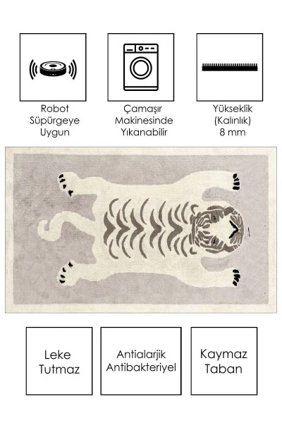 Makinede Yıkanabilir Kaymaz Taban Leke Tutmaz Hayvan Figürlü Bebek Ve Çocuk Halısı-beyaz - WEST HOME (1)