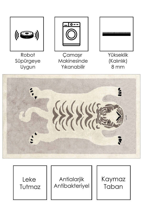 Makinede Yıkanabilir Kaymaz Taban Leke Tutmaz Hayvan Figürlü Bebek Ve Çocuk Halısı-beyaz - 2