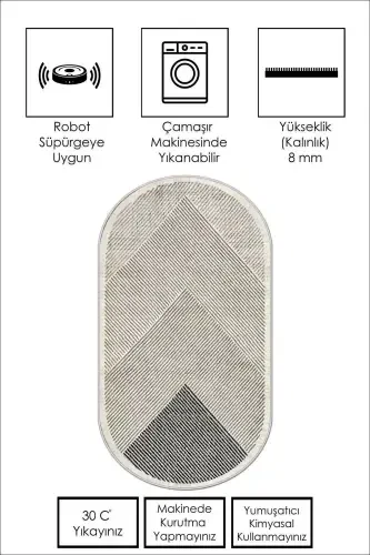 Makinede Yıkanabilir Kaymaz Taban Leke Tutmaz Oval Salon Halısı Mutfak Halısı ve Yolluk-bej - 4