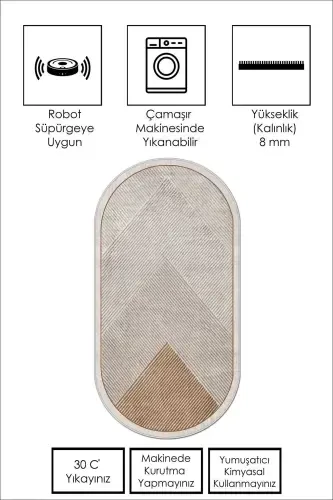 Makinede Yıkanabilir Kaymaz Taban Leke Tutmaz Oval Salon Halısı Mutfak Halısı ve Yolluk-kahverengi - 3