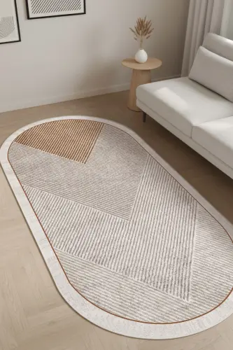 Makinede Yıkanabilir Kaymaz Taban Leke Tutmaz Oval Salon Halısı Mutfak Halısı ve Yolluk - kahverengi-oval - WEST HOME (1)