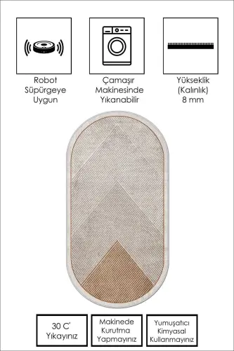Makinede Yıkanabilir Kaymaz Taban Leke Tutmaz Oval Salon Halısı Mutfak Halısı ve Yolluk - kahverengi-oval - 3