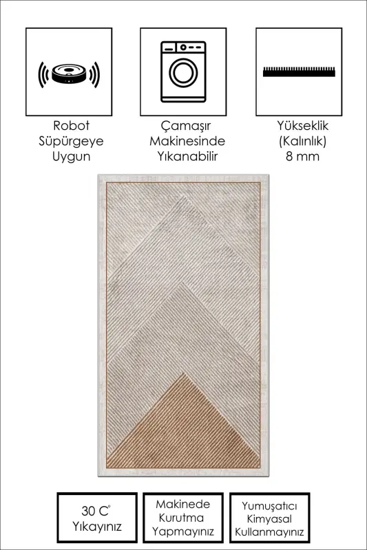 Makinede Yıkanabilir Kaymaz Taban Leke Tutmaz Salon Halısı Mutfak Halısı ve Yolluk - kahverengi - 3