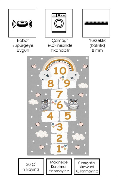 Makinede Yıkanabilir Kaymaz Taban Leke Tutmaz Seksek Desenli Bebek Ve Çocuk Halısı Oyun Matı - 2