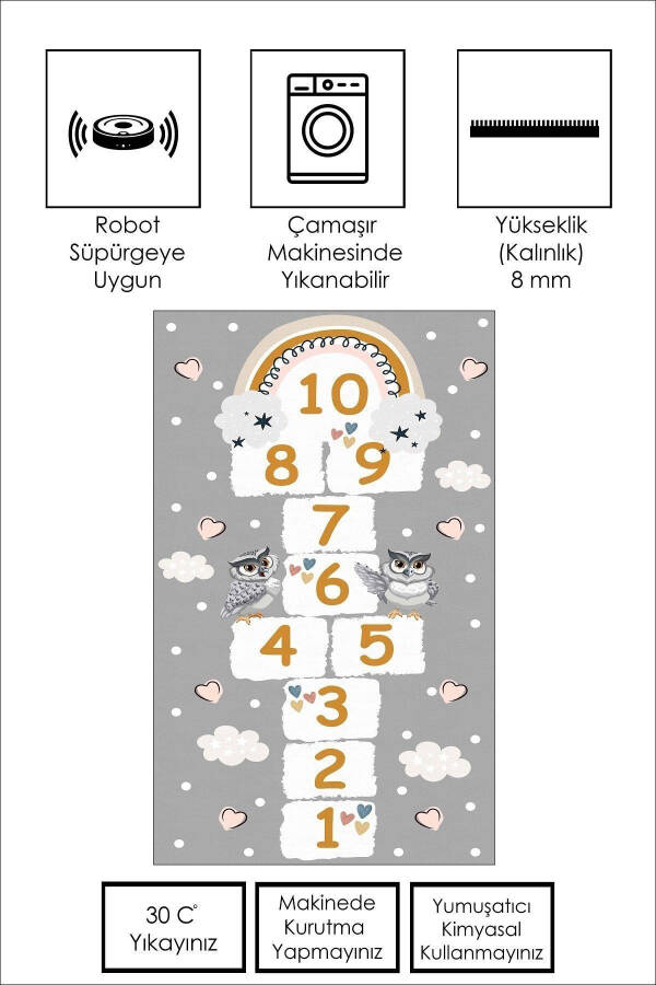 Makinede Yıkanabilir Kaymaz Taban Leke Tutmaz Seksek Desenli Bebek Ve Çocuk Halısı Oyun Matı - 2