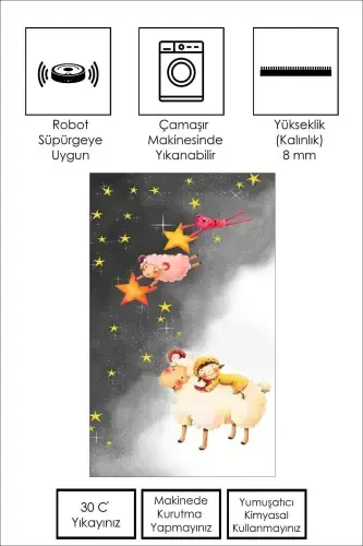 Makinede Yıkanabilir Kaymaz Taban Leke Tutmaz Yıldız Desenli Bebek Ve Çocuk Halısı Oyun Matı-siyah - WEST HOME (1)