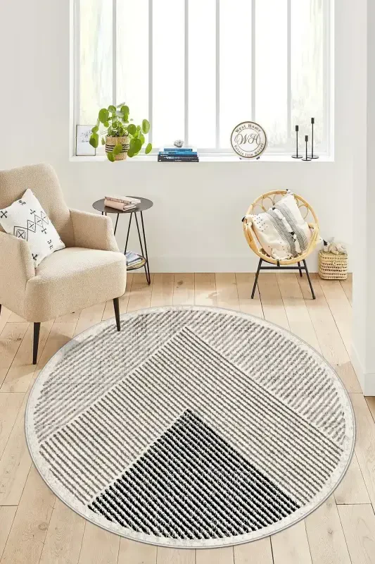 Makinede Yıkanabilir Kaymaz Taban Leke Tutmaz Yuvarlak Salon Halısı Mutfak Halısı ve Yolluk-bej - 5