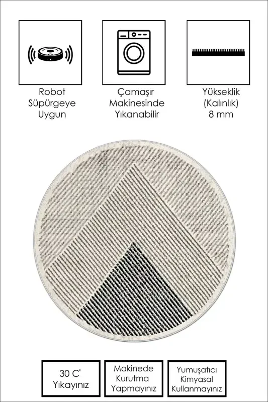 Makinede Yıkanabilir Kaymaz Taban Leke Tutmaz Yuvarlak Salon Halısı Mutfak Halısı ve Yolluk-bej - 3