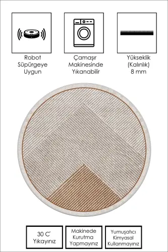 Makinede Yıkanabilir Kaymaz Taban Leke Tutmaz Yuvarlak Salon Halısı ve Mutfak Halısı - kahverengi-yuvarlak - 3