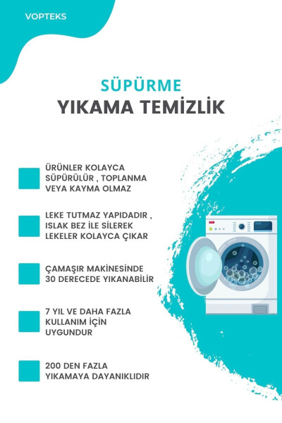 Makinede Yıkanabilir Kaymaz Taban Siyah Beyaz Halı - 8