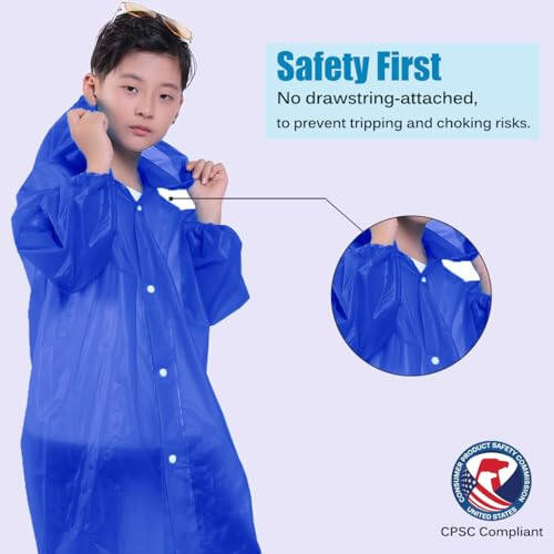 Makonus Kids Rain Jacket, 2 Pack Rain Ponchos for Kids with Hood and Sleeves Reusable Raincoats for Boys and Girls - 4