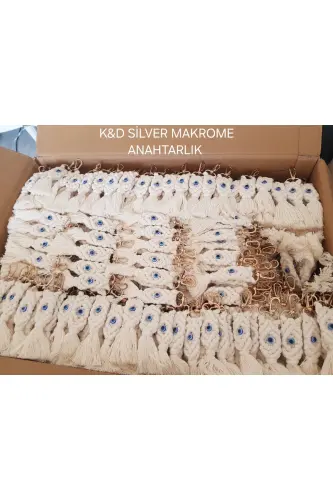 Makrome Anahtarlık 50 Adet Konsept Hediyelik Düğün Nişan Sünnet Mevlit Renk ekru - 7