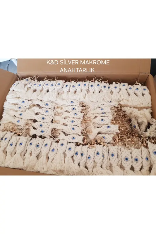 Makrome Anahtarlık 50 Adet Konsept Hediyelik Düğün Nişan Sünnet Mevlit Renk ekru - 7
