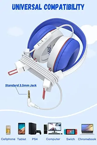 Maktab uchun mikrofonli New Bee bolalar naushniklari KH20 HD Stereo xavfsiz ovoz balandligi cheklangan 85dB/94dB yig‘iladigan yengil quloq ustidagi naushnik PC/Mac/Android/Kindle/Tablet/Pad uchun (Oq) - 5