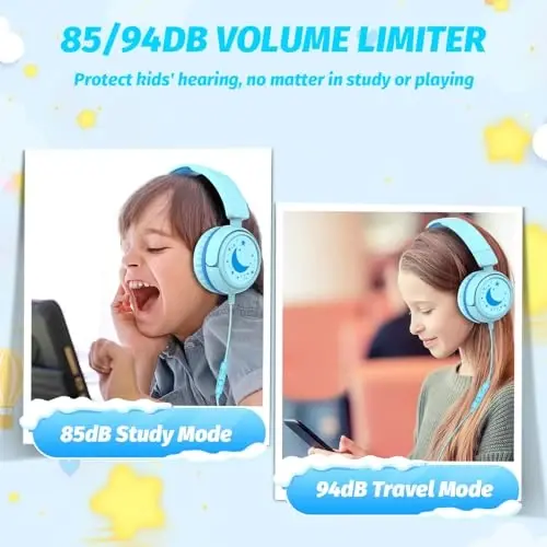 Maktab uchun simli IMYB bolalar naushniklari, bolalar uchun 85/94 dB ovoz balandligi cheklovli naushniklar, Shareportli portativ simli naushnik, maktab/planshet/iPad/Kindle uchun stereo ovozli buklanadigan гарнитура (ko'k rang) - IMYB (1)