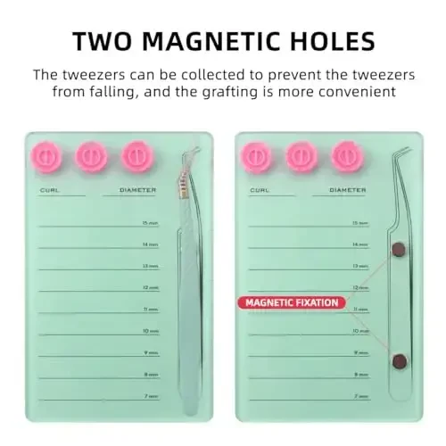 Makupeu Acrylic Eyelash Extension Pallet Kits, Grafting False Eyelash Organizer Extension Pad Lash Tray,Magnetic Tweezer Holder - Durable Eyelash Extension Storage Organizer (Pink sets) - 1