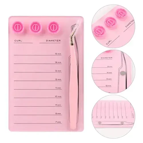 Makupeu Acrylic Eyelash Extension Pallet Kits, Grafting False Eyelash Organizer Extension Pad Lash Tray,Magnetic Tweezer Holder - Durable Eyelash Extension Storage Organizer (Pink sets) - 4