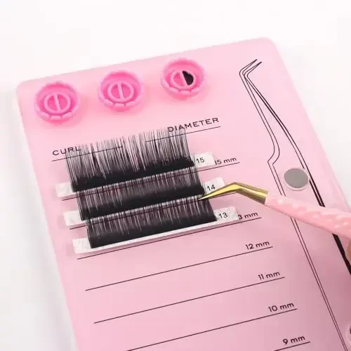 Makupeu Acrylic Eyelash Extension Pallet Kits, Grafting False Eyelash Organizer Extension Pad Lash Tray,Magnetic Tweezer Holder - Durable Eyelash Extension Storage Organizer (Pink sets) - 6