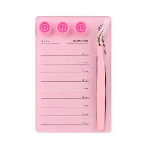 Mekupeu Acrylic Eyelash Extension Pallet Kits, Grafting False Eyelash Organizer Extension Pad Lash Tray,Magnetic Tweezer Holder - Durable Eyelash Extension Storage Organizer (Pink sets) 