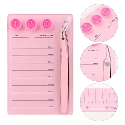 Mekupeu Acrylic Eyelash Extension Pallet Kits, Grafting False Eyelash Organizer Extension Pad Lash Tray,Magnetic Tweezer Holder - Durable Eyelash Extension Storage Organizer (Pink sets) - 3