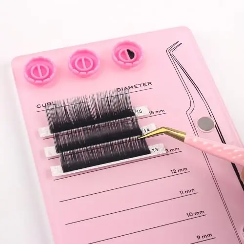 Mekupeu Acrylic Eyelash Extension Pallet Kits, Grafting False Eyelash Organizer Extension Pad Lash Tray,Magnetic Tweezer Holder - Durable Eyelash Extension Storage Organizer (Pink sets) - 5
