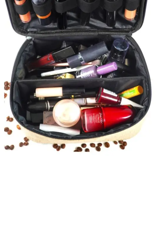 Makyaj Çantası Jüt 2 Şeffaf Bölmeli - 2 Bölmeli-Kahverengi - 5