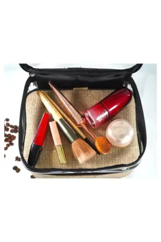 Makyaj Çantası Jüt 2 Şeffaf Bölmeli - 2 Bölmeli-Kahverengi - 6