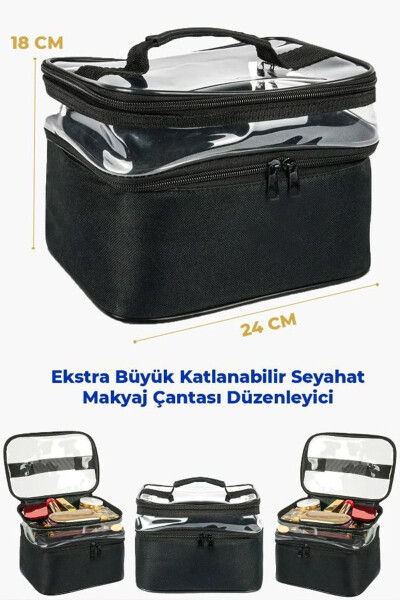 Makyaj Çantası Seyahat Bakım Çantası Siyah Şeffaf Bölmeli -2 Bölmeli FONKSİYONLU KOZMETİK ORGANİZER - 5