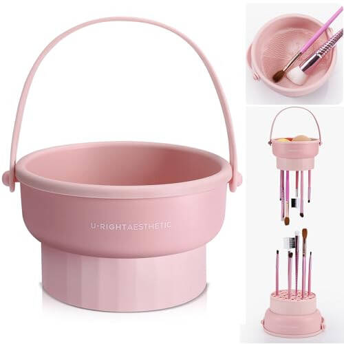 Makeup Brush Cleaner Mat 3 in 1 Silicone Makeup Brush Cleaner Bowl Cosmetic Brushes Cleaning Tool Organizer for Storage and Air Drying (Pink) - 1