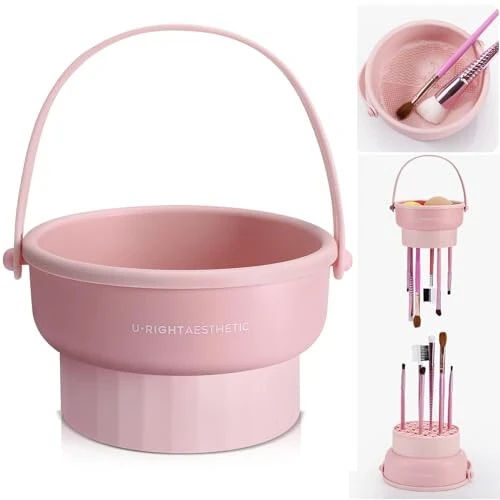 Makeup Brush Cleaner Mat 3 in 1 Silicone Makeup Brush Cleaner Bowl Cosmetic Brushes Cleaning Tool Organizer for Storage and Air Drying (Pink) - GOLIKEE