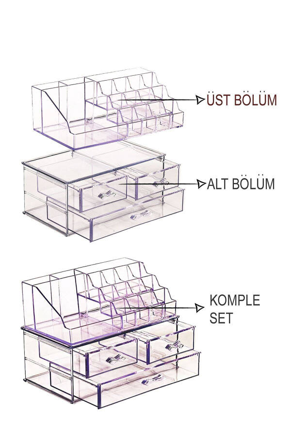 Makyaj Kutusu 3 Çekmeceli 3 Katlı Takı Aksesuar Organizeri Makyaj Kozmetik Kalem Düzenleyici - 6