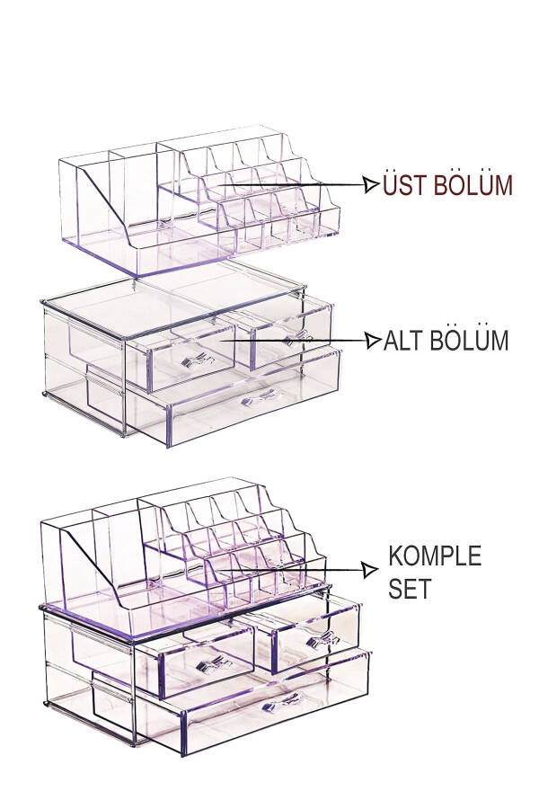Makyaj Kutusu 3 Çekmeceli 3 Katlı Takı Aksesuar Organizeri Makyaj Kozmetik Kalem Düzenleyici - 10