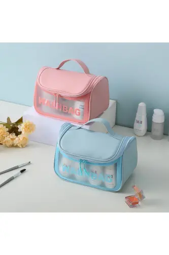 Makyaj Malzemesi Kozmetik Sıvı Şişe Bakım Kremi Taşıma ve Saklama Çantası-MAVİ - 4