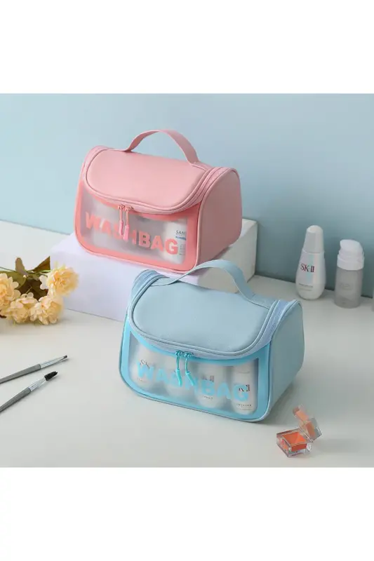 Makyaj Malzemesi Kozmetik Sıvı Şişe Bakım Kremi Taşıma ve Saklama Çantası-MAVİ - 4