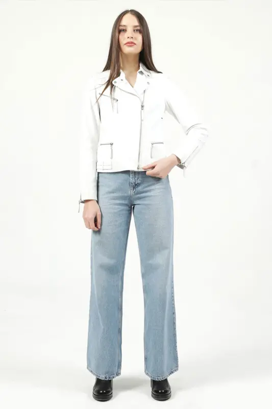 Malartic Kadın Slimfit Hakiki Deri Mont Beyaz-BEYAZ - 4