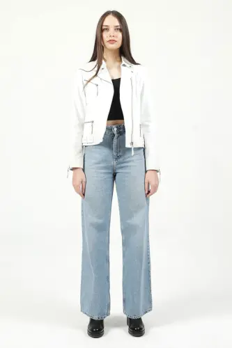 Malartic Kadın Slimfit Hakiki Deri Mont Beyaz-BEYAZ - DERICLUB (1)