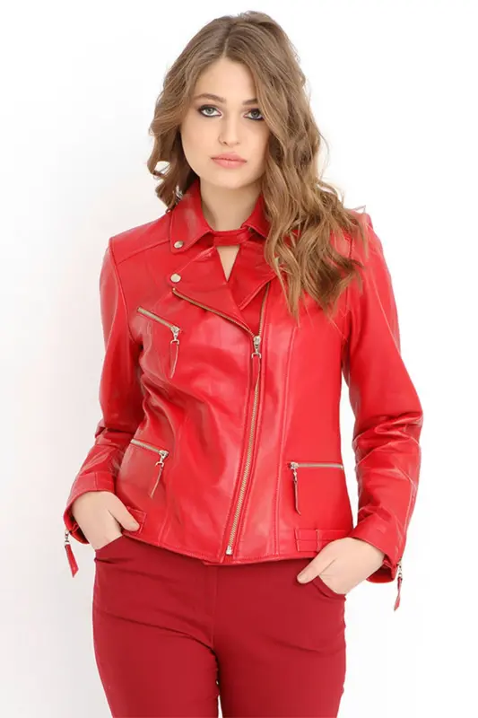 Malartic Kadın Slimfit Hakiki Deri Mont B.kırmızı-B.KIRMIZI - DERICLUB