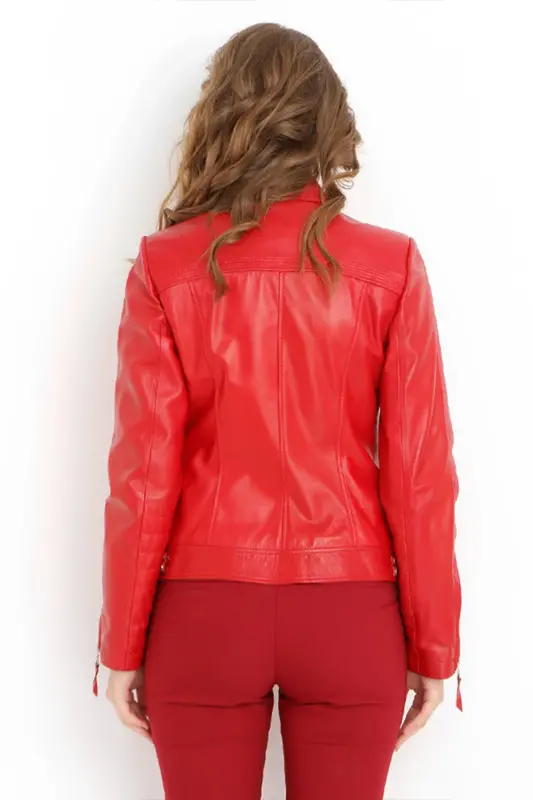 Malartic Kadın Slimfit Hakiki Deri Mont B.kırmızı-B.KIRMIZI - 3