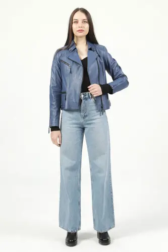 Malartic Kadın Slimfit Hakiki Deri Mont Mavi-MAVİ - DERICLUB (1)