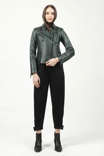 Malartic Kadın Slimfit Hakiki Deri Mont Yeşil-YEŞİL - 4