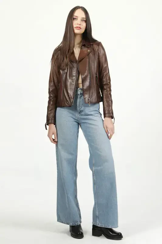 Malartic Women's Slimfit Genuine Leather Jacket Camel Antique-CAMEL ANTIQUE - 3