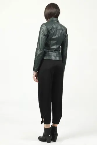 Malartic Women's Slimfit Genuine Leather Jacket Green - GREEN - 6