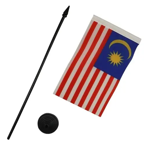 Malaysia Table Flag 4'' x 6'' - Malaysian Desk Flag 15 x 10 cm. - Black plastic stick and base - AZ FLAG - 3