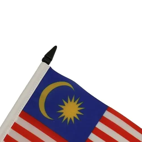 Malaysia Table Flag 4'' x 6'' - Malaysian Desk Flag 15 x 10 cm. - Black plastic stick and base - AZ FLAG - 4