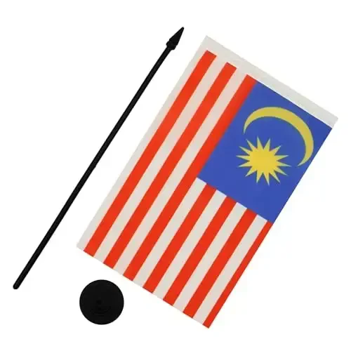 AZ FLAG Malaysia Table Flag 5'' x 8'' - Malaysian Desk Flag 21 x 14 cm. - Black plastic stick and base - 4