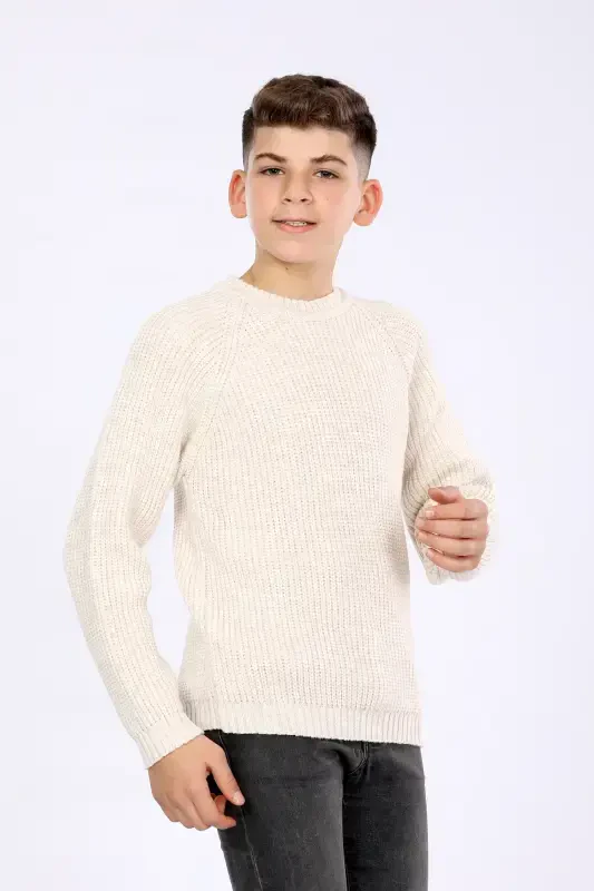 Мальчик Regular Fit Basic Трикотажный свитер (4-13) лет-БЕЖ - 1