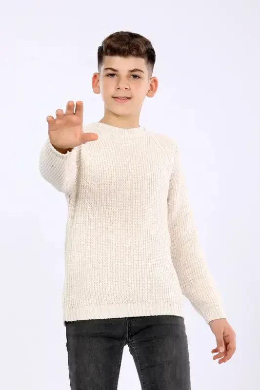 Мальчик Regular Fit Basic Трикотажный свитер (4-13) лет-БЕЖ - 2