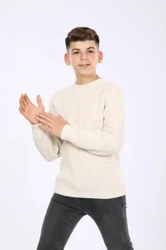 Мальчик Regular Fit Basic Трикотажный свитер (4-13) лет-БЕЖ - 3