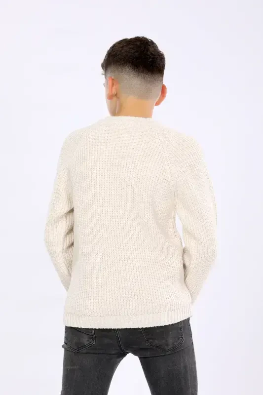 Мальчик Regular Fit Basic Трикотажный свитер (4-13) лет-БЕЖ - 4